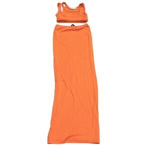 Molly king x Bayse PALENCIA MIDI BIAS CUT SKIRT - ORANGE